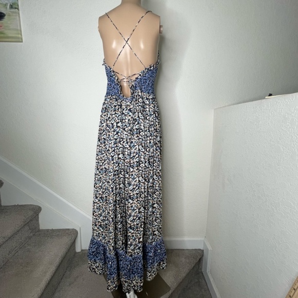 Free People One I Love Smocked Strappy Back Maxi Dress Size L Ruffle Multicolor - Picture 2 of 14